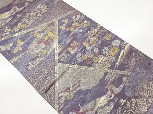 JAPANESE KIMONO / VINTAGE FUKURO OBI / SILK / WOVEN BUTTERFLY